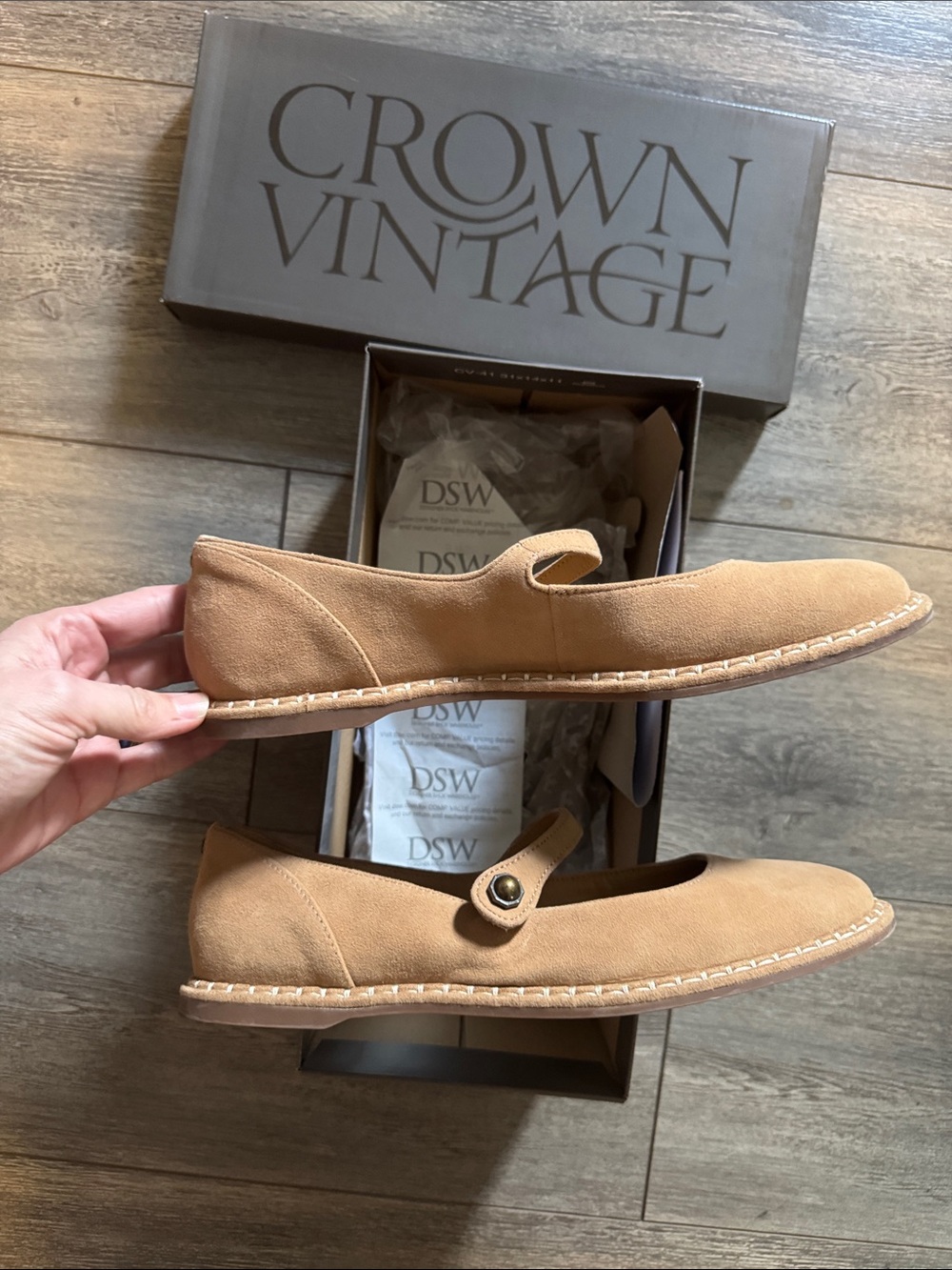 Crown Vintage Suede Mary Jane Flats in Beige - Picture 3 of 10
